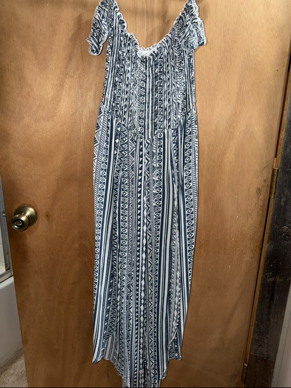Bohemian Navy & White Off-Shoulder Romper